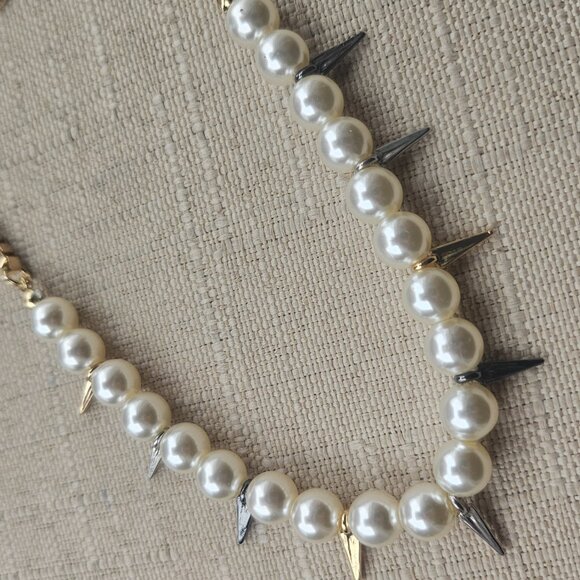 Nicole Miller Women Necklace Pearl & Spike Choker Gold Tone Fashion Jewelry NWT - Picture 6 of 13